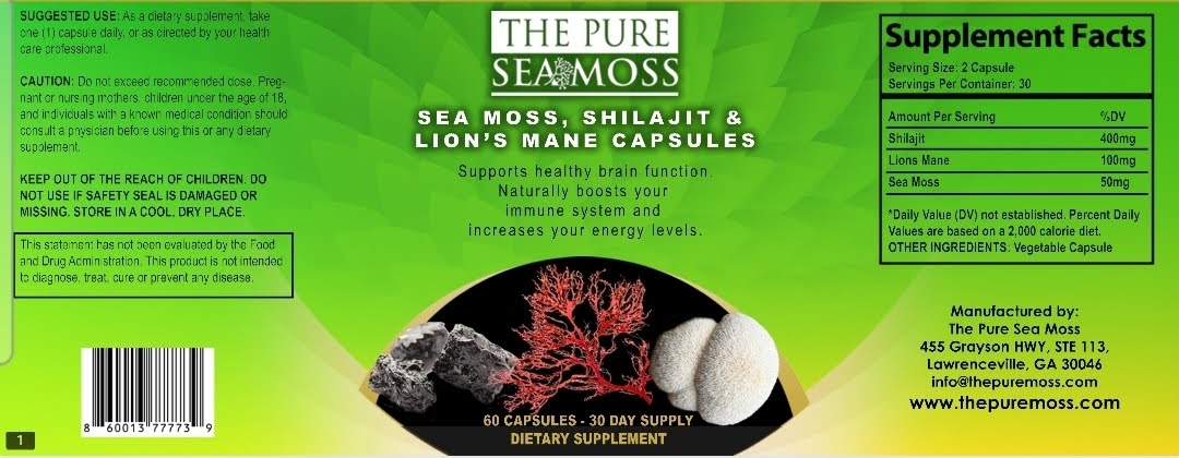 100% Certified Organic Sea Moss Plus Lion's Mane & Shilajit Capsules 60 Ct.